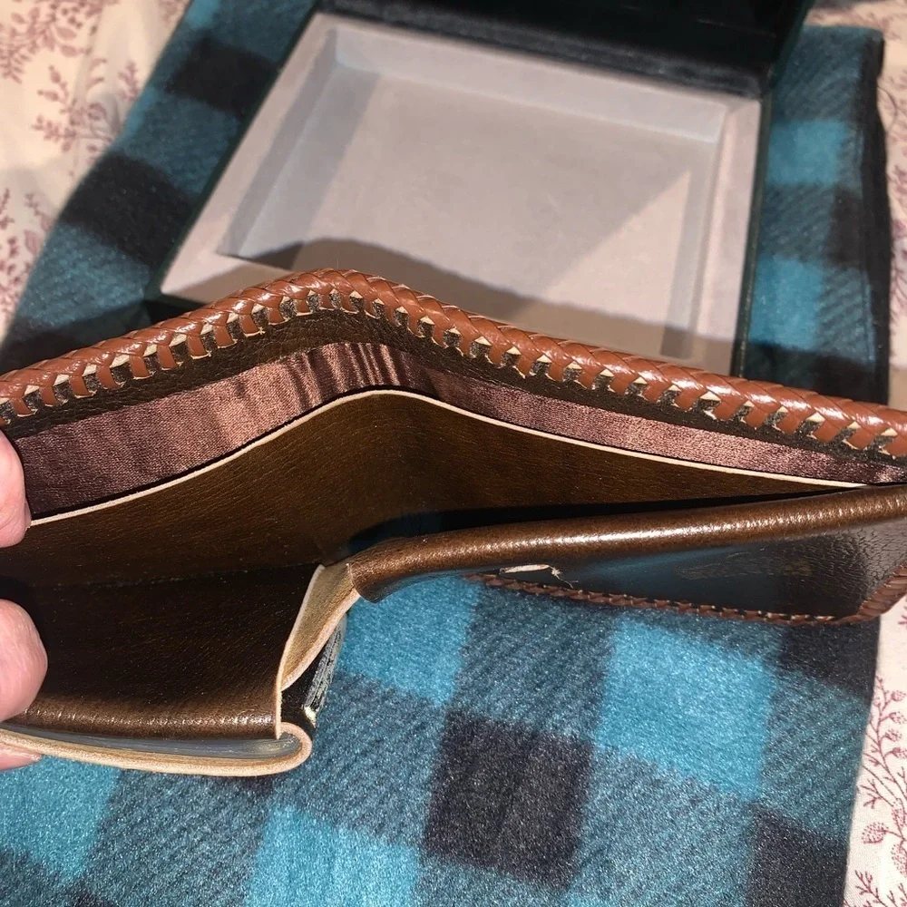 Hand Tooled leather braided Native American wallet with box